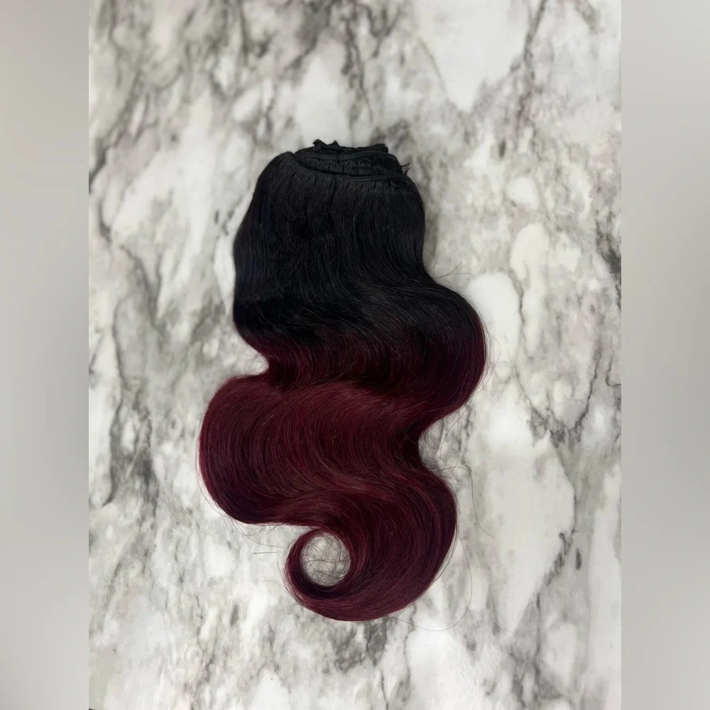 12 Inch body Wave Clip In Ombre Black to Burgundy  hair extensions